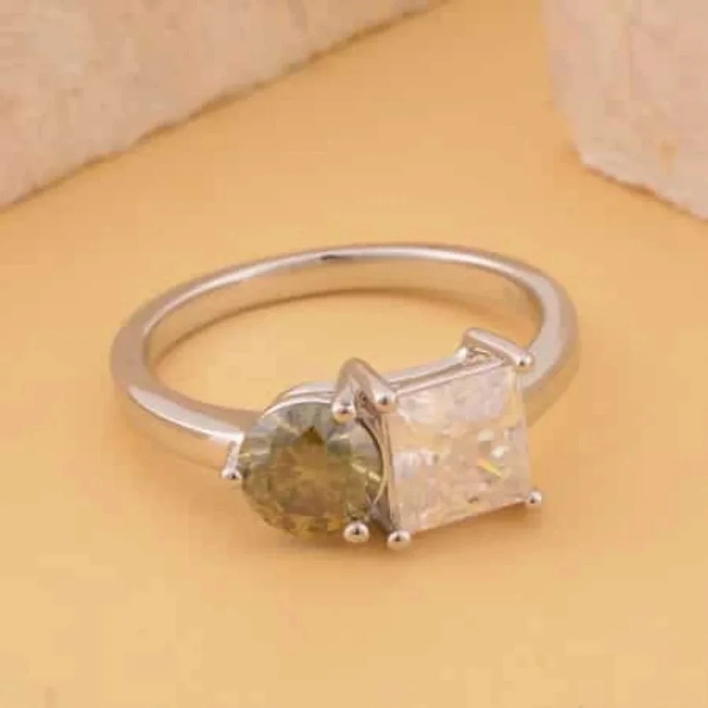Genuine Moissanite White & Green Toi Et Moi Ring